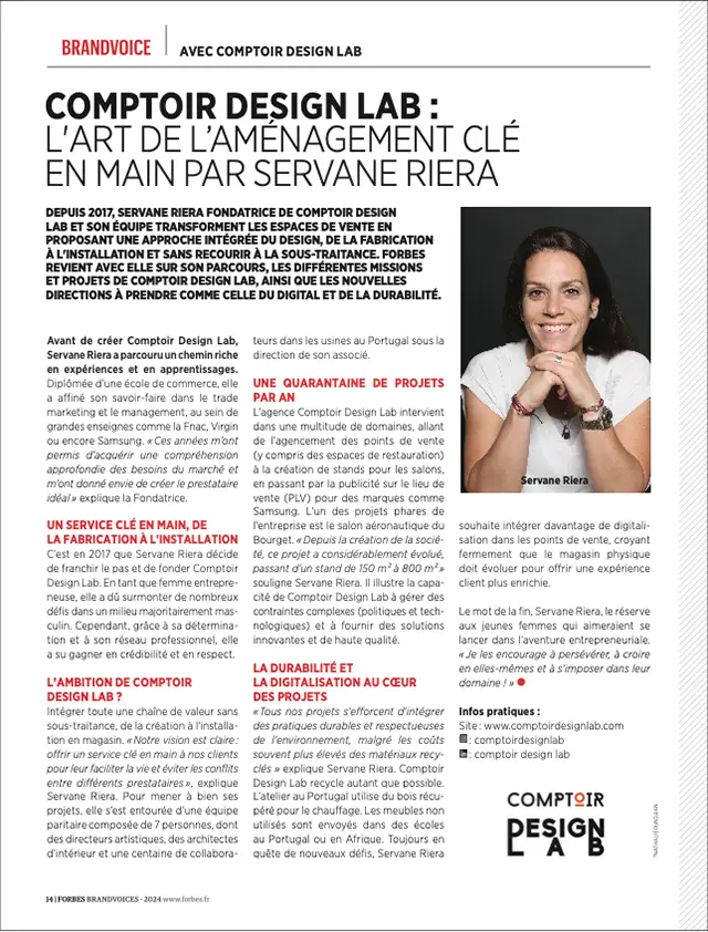 article Forbes sur Comptoir Design Lab
