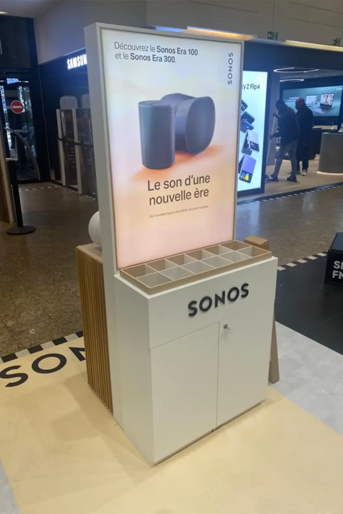 Conception de PLV pour Sonos à la Fnac par Comptoir Design Lab
